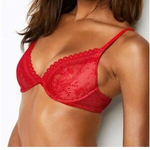 Victoria’s Secret Very Sexy Unlined Plunge Red Lace Bra 36D